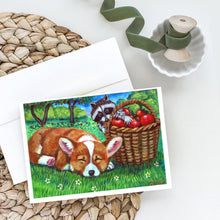 Load image into Gallery viewer, Corgi with the Racoon Apple Thief Greeting Cards -  Blank Note Cards – 8-Pack of Artist-Designed Cards with Envelopes