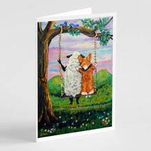 Load image into Gallery viewer, Corgi With Sheep Love Grows Greeting Cards -  Blank Note Cards – 8-Pack of Artist-Designed Cards with Envelopes