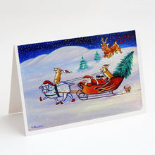 Load image into Gallery viewer, Corgi Highhacked Santa Claus Sleigh Greeting Cards -  Blank Note Cards – 8-Pack of Artist-Designed Cards with Envelopes