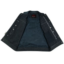 Load image into Gallery viewer, Men's Leather-Denim Combo Motorcycle Vest w/ Scoop Collar