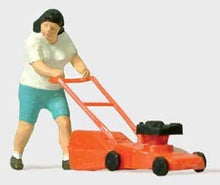 Load image into Gallery viewer, Preiser 28085 HO Scale Woman Mowing The Lawn