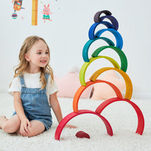 Load image into Gallery viewer, **Pre-order (Ships in 2-3 Weeks)**12 Pcs Large Wooden Rainbow Stacking Blocks in Primary Colors