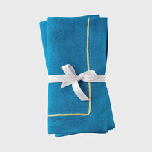 Load image into Gallery viewer, Gold trim dinner napkins, turquoise, set of two