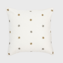 Load image into Gallery viewer, Embroidered star pillow, cream cotton velvet