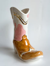 Load image into Gallery viewer, Two Tone Cow Print Cowboy Boot Vase