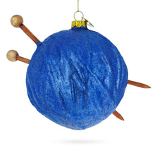 Load image into Gallery viewer, Blue Yarn Ball and Sticks Glass Christmas Ornament