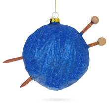Load image into Gallery viewer, Blue Yarn Ball and Sticks Glass Christmas Ornament