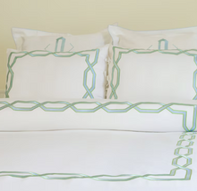 Load image into Gallery viewer, Light Blue Embroidered Geometric Duvet Cover – 400TC Cotton Blend