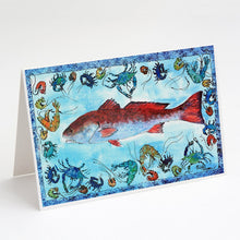 Load image into Gallery viewer, Red Fish Greeting Cards -  Blank Note Cards – 8-Pack of Artist-Designed Cards with Envelopes