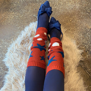 80s Retro Red Varsity Short Leg Warmers | Stars and Polka Dots Print