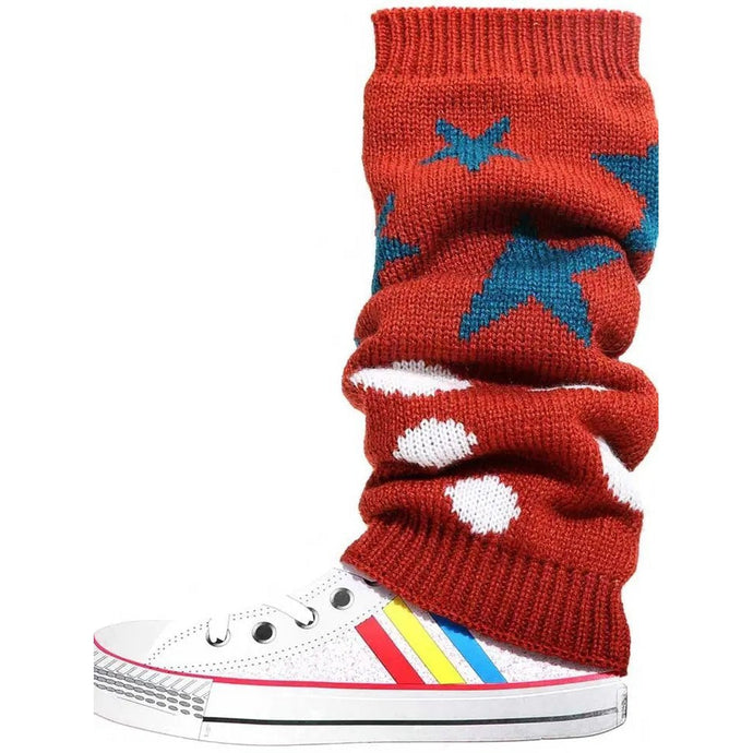 80s Retro Red Varsity Short Leg Warmers | Stars and Polka Dots Print