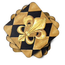 Load image into Gallery viewer, Black and Gold Fleur de lis New Orleans Coasters - Set of 4 Lightweight Foam, Absorbent Drink Coasters