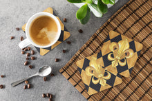 Load image into Gallery viewer, Black and Gold Fleur de lis New Orleans Coasters - Set of 4 Lightweight Foam, Absorbent Drink Coasters