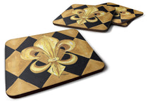 Load image into Gallery viewer, Black and Gold Fleur de lis New Orleans Coasters - Set of 4 Lightweight Foam, Absorbent Drink Coasters