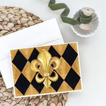 Load image into Gallery viewer, Black and Gold Fleur de lis New Orleans Greeting Cards -  Blank Note Cards – 8-Pack of Artist-Designed Cards with Envelopes