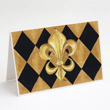 Load image into Gallery viewer, Black and Gold Fleur de lis New Orleans Greeting Cards -  Blank Note Cards – 8-Pack of Artist-Designed Cards with Envelopes
