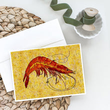 Load image into Gallery viewer, Shrimp on Yellow Greeting Cards -  Blank Note Cards – 8-Pack of Artist-Designed Cards with Envelopes
