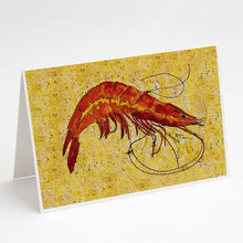 Load image into Gallery viewer, Shrimp on Yellow Greeting Cards -  Blank Note Cards – 8-Pack of Artist-Designed Cards with Envelopes