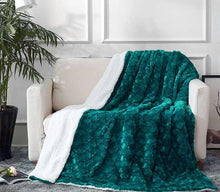 Load image into Gallery viewer, DaDa Bedding Mermaid Scales Emerald Green Blue w/ Sherpa Backside Faux Fur Throw Blanket (BL-171805)