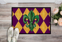 Load image into Gallery viewer, Mardi Gras Fleur de lis Purple Green and Gold Doormat - 24x36 Decorative Floor Mat – Indoor/Outdoor Rug