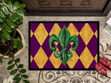 Load image into Gallery viewer, Mardi Gras Fleur de lis Purple Green and Gold Doormat - 24x36 Decorative Floor Mat – Indoor/Outdoor Rug