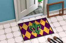 Load image into Gallery viewer, Mardi Gras Fleur de lis Purple Green and Gold Doormat - 24x36 Decorative Floor Mat – Indoor/Outdoor Rug