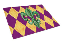 Load image into Gallery viewer, Mardi Gras Fleur de lis Purple Green and Gold Glass Cutting Boards – Durable, Decorative Kitchen Art Large