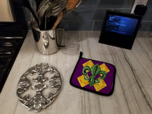 Load image into Gallery viewer, Mardi Gras Fleur de lis Purple Green and Gold Pot Holders - Set of 2 Decorative Kitchen Helpers | Made in the USA 8133PTHD