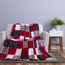 Load image into Gallery viewer, Tache Holiday Red Farmhouse Plaid Patchwork Flannel Throw Blanket (4025)