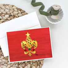 Load image into Gallery viewer, Christmas Tree with Lights Fleur de lis Greeting Cards -  Blank Note Cards – 8-Pack of Artist-Designed Cards with Envelopes