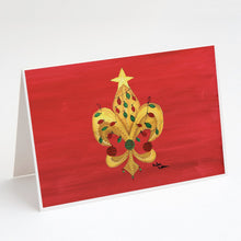 Load image into Gallery viewer, Christmas Tree with Lights Fleur de lis Greeting Cards -  Blank Note Cards – 8-Pack of Artist-Designed Cards with Envelopes