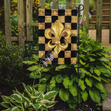 Load image into Gallery viewer, Black and Gold Fleur de lis checkered Garden Flag – Decorative Outdoor Yard Flag