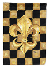 Load image into Gallery viewer, Black and Gold Fleur de lis checkered Garden Flag – Decorative Outdoor Yard Flag