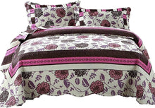 Load image into Gallery viewer, DaDa Bedding Bohemian Purple Blooms Floral Garden Pink Brown Bedspread Set (KBJ1629)