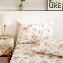 Load image into Gallery viewer, DaDa Bedding Hint of Mint Dainty Cottage Floral Roses Cotton Fitted Sheet w/ Pillow Case (3036)