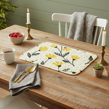 Load image into Gallery viewer, DaDa Bedding Botanical Floral Dining Table Placemats - Set of 4-Pieces Quilted Ivory with Yellow Fleur Golden Orange Spring Time Tulips - 13 x 19
