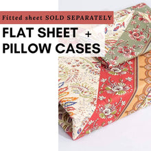 Load image into Gallery viewer, DaDa Bedding Botanical Cranberry Sage Chevron Floral Flat Bed Sheet w/ Pillowcases (JHW-924-Flat)