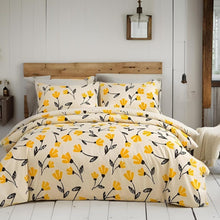Load image into Gallery viewer, DaDa Bedding Yellow Fleur Floral Golden Orange Ivory Duvet Cover Set w/ Pillow Cases (18112)