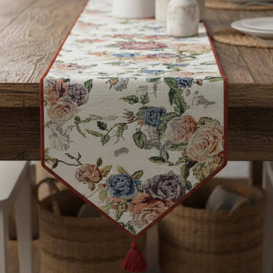 DaDa Bedding Vintage Romantic Roses Lovely Pink Floral Woven Tapestry Dining Table Runner (879)