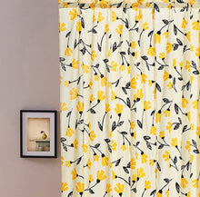 Load image into Gallery viewer, DaDa Bedding Set of 2 Botanical Floral Window Curtain Panels - Natural Semi Sheer Yellow Fleur Golden Orange Spring Time Tulips Straight Tailored Edge