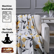 Load image into Gallery viewer, DaDa Bedding Soft Lightweight Fleece Throw Blanket, Yellow Fleur Floral Golden Orange Silver/Grey Background (XY1011)