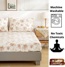 Load image into Gallery viewer, DaDa Bedding Hint of Mint Dainty Cottage Floral Roses Cotton Fitted Sheet w/ Pillow Case (3036)