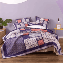 Load image into Gallery viewer, DaDa Bedding Peachy Pink Floral Blossoms Plum Purple Patchwork Quilted Bedspread Set - Designed in USA (JHW877)