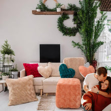 Load image into Gallery viewer, DaDa Bedding Heart Pillows Decorative Throw Pillows - Neutral Champagne Beige Heart Shaped Throw Toss Lap Fluffy Faux Fur Sherpa Pillows (16x14)