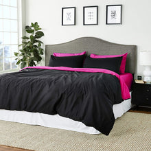 Load image into Gallery viewer, Tache Cotton Hot Pink Black Reversible Comforter Set With Zipper Cover