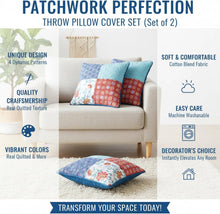 Load image into Gallery viewer, DaDa Bedding Set of 2-Pieces Bohemian Vibes Patchwork Floral Throw Pillow Covers, 18" x 18" (JHW878)
