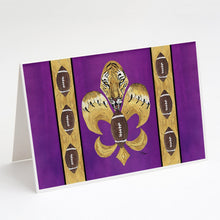 Load image into Gallery viewer, Tiger Football Fleur de lis Greeting Cards -  Blank Note Cards – 8-Pack of Artist-Designed Cards with Envelopes