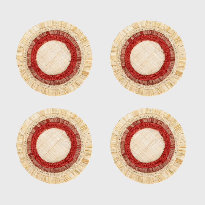 Ruffle edge straw coasters, red