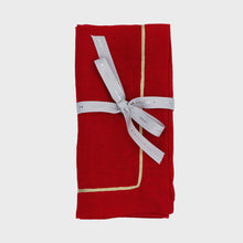 Load image into Gallery viewer, Gold trim dinner napkins, berry, set of two