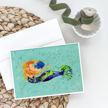 Load image into Gallery viewer, Blonde Mermaid on Teal Greeting Cards -  Blank Note Cards – 8-Pack of Artist-Designed Cards with Envelopes